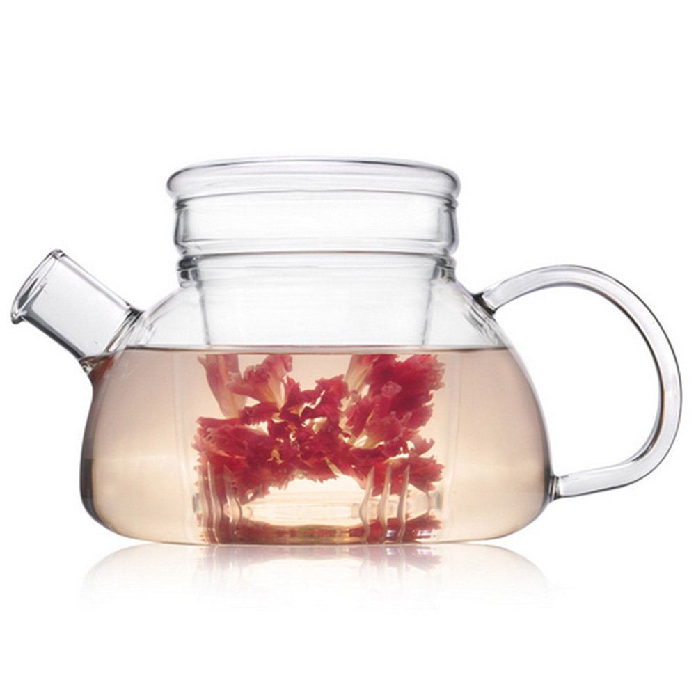 600ML Nordisch 3-in-1 Glas-Teekanne mit abnehmbarem Glas-Infuser mit grossem Ausguss Non-Drip Fussfr