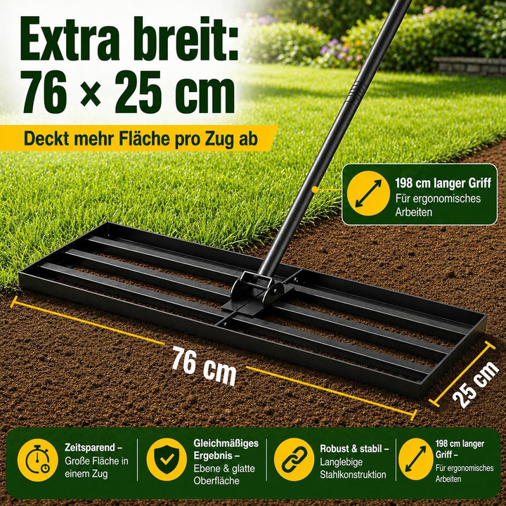 XXL Rasenrechen / Nivellierrechen – 3× Schneller den Rasen Ebnen, 76 × 25 cm, Stabil & Perfekt Ausba