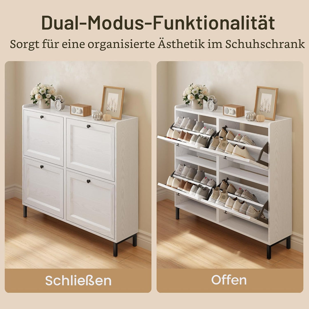Bealife Schuhschrank mit 4 Klappen – dünner und moderner Schuhschrank mit eingezäunter Decke, Staura