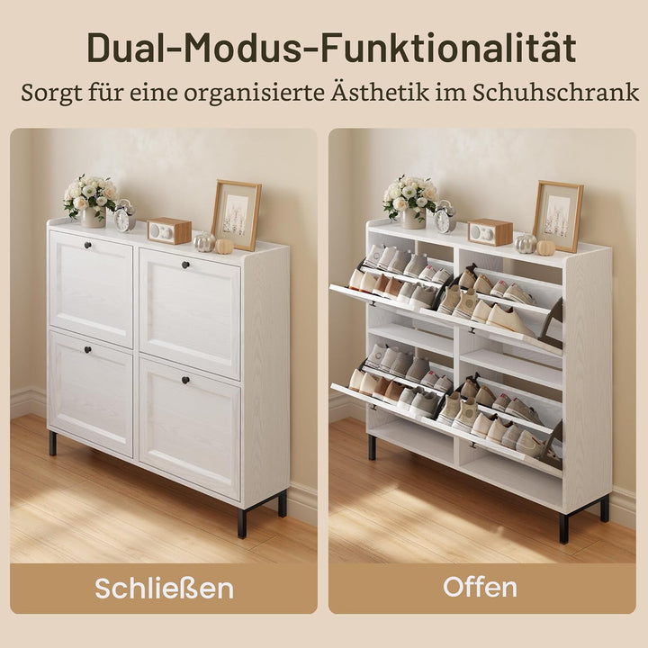 Bealife Schuhschrank mit 4 Klappen – dünner und moderner Schuhschrank mit eingezäunter Decke, Staura