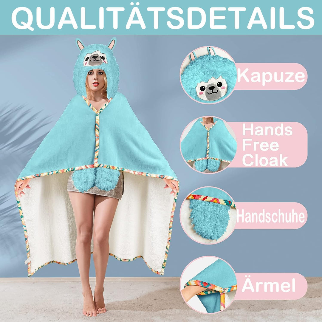 Blaues Lama Alpaka Tragbare Decke Lama Alpaka Geschenke Sofadecke Kuscheldecke Lama Alpaca Wearable