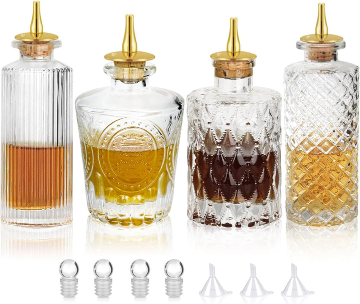 SuproBarware Bitterflasche Glasdasher für Cocktails 4 Stück – Glasflaschen mit Armaturenbrettverschl