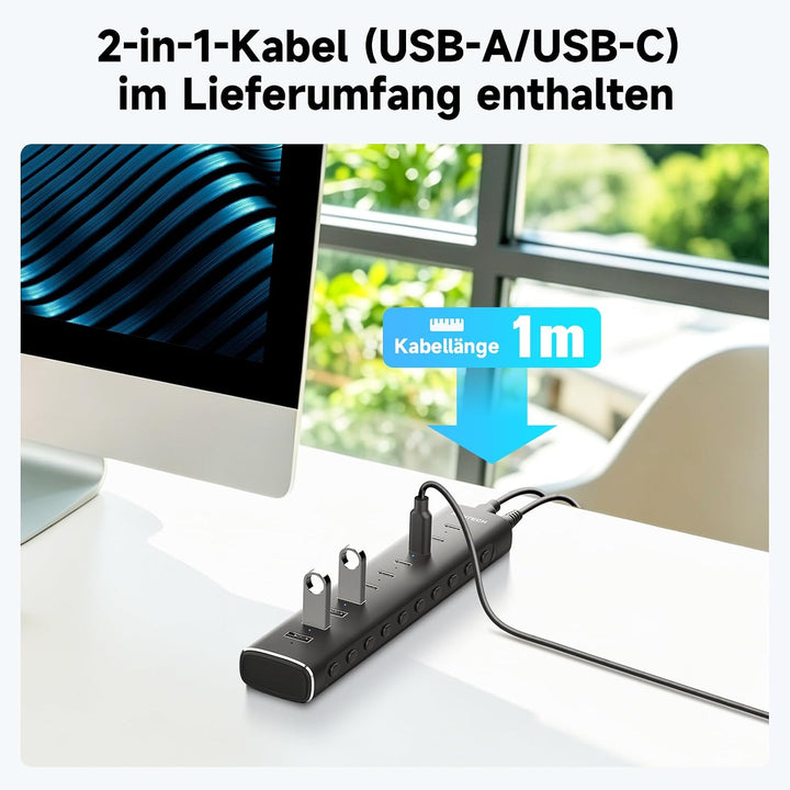 RSHTECH Alle 10 Gbps USB 3.2 Hub mit Netzteil, 4 Type A, 6 Type C - H10C6, 10