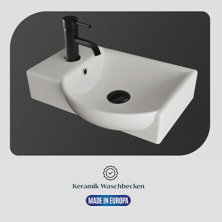 Alpenberger Waschtisch mit Unterschrank | Gäste WC Waschbecken Klein 45 cm Breit | Keramik Aufsatzwa