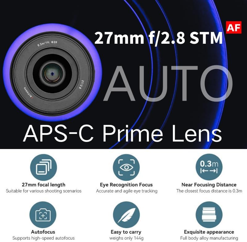 7artisans AF 27 mm F2.8 Autofokus-Objektiv, Weitwinkel-APS-C faszinierendes Autofokus-Kameraobjektiv