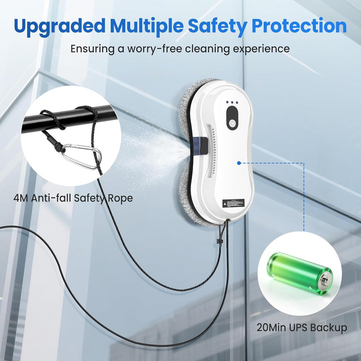 Fensterputzroboter mit Wasserstrahl, 5600Pa Fensterreiniger Roboter mit 35-ml-Wassertank, 3 Reinigun