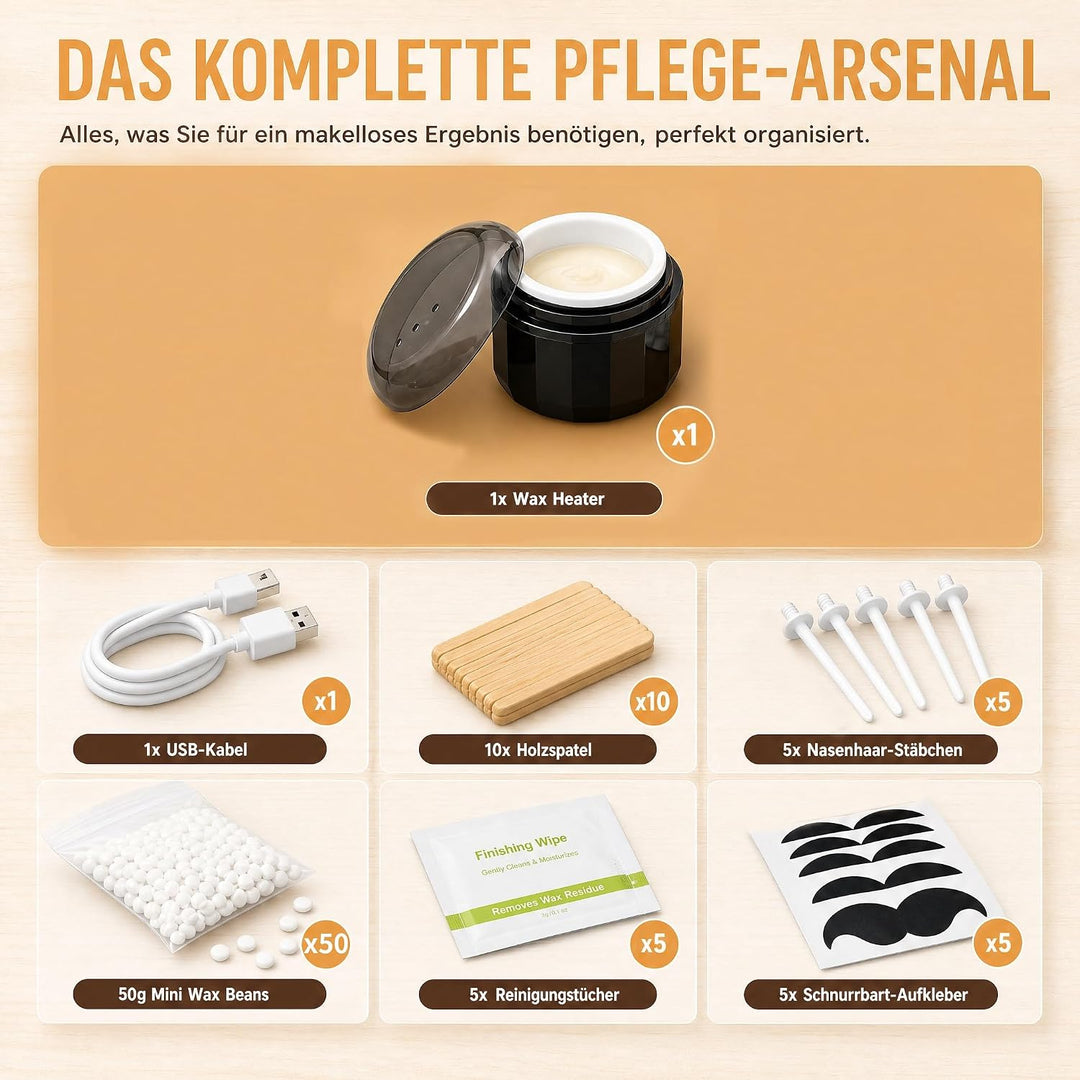 Nasenhaarentferner, Sicherer USB-Wachswärmer für schmerzfreie Nasen- & Ohrenhaarentfernung | Komplet