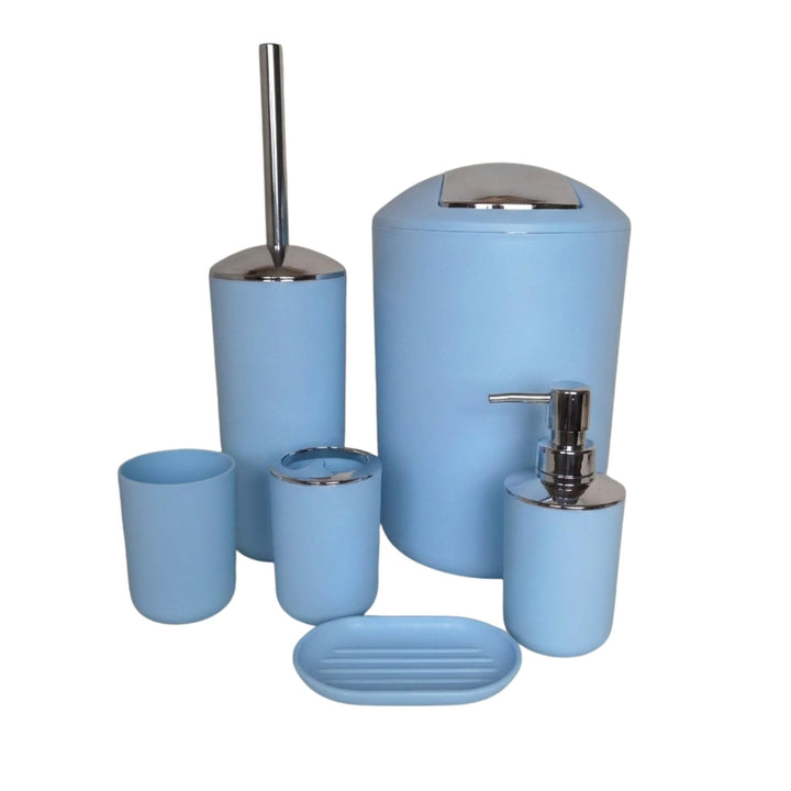 Badezimmer Set 6-teilig, Badaccessoires Komplettset Kunststoff, WC Garnitur mit Klobürste, Mülleimer