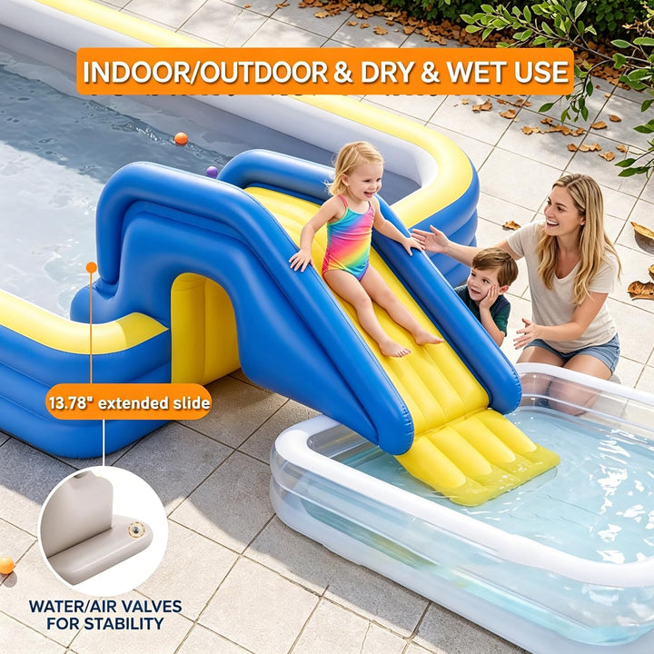 Blaue aufblasbare Poolrutsche aus PVC für oberirdische Pools mit Fusspumpe – tragbare Poolrutsche mi