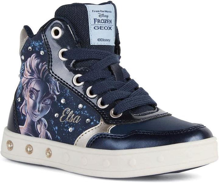Geox Mädchen J Skylin Girl E Sneakers 34 EU Navy Platinum, 34 EU Navy Platinum