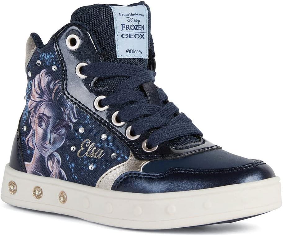 Geox Mädchen J Skylin Girl E Sneakers 34 EU Navy Platinum, 34 EU Navy Platinum