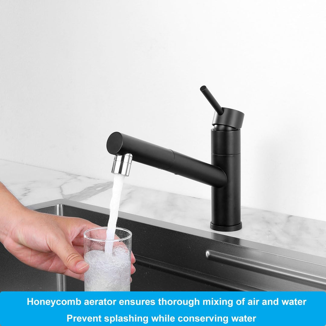 Wasserhahn Küche Schwarz mit Brause Ausziehbar, Hochdruck Küchenarmatur mit 2 Strahlarten, Armatur K