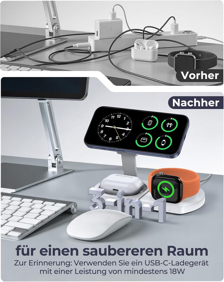 Induktive Ladestation für Apple, MagSafe-kompatible iPhone ladegerät für iPhone 17 Air/16/15/14/13/1