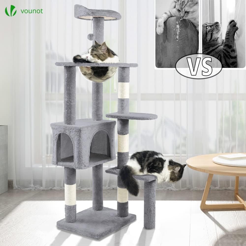 VOUNOT Kratzbaum Katzenbaum Gross XL, Stabiler Katzenkratzbaum mit Katzenhöhle, Sisal Säule, Plattfo