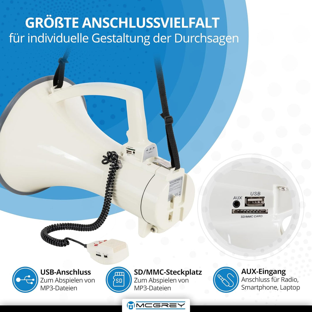 McGrey MP-2000HRS MkII Megaphon - Reichweite: 1500 m bis max. 2400 m auf freiem Feld - Funktionen: S