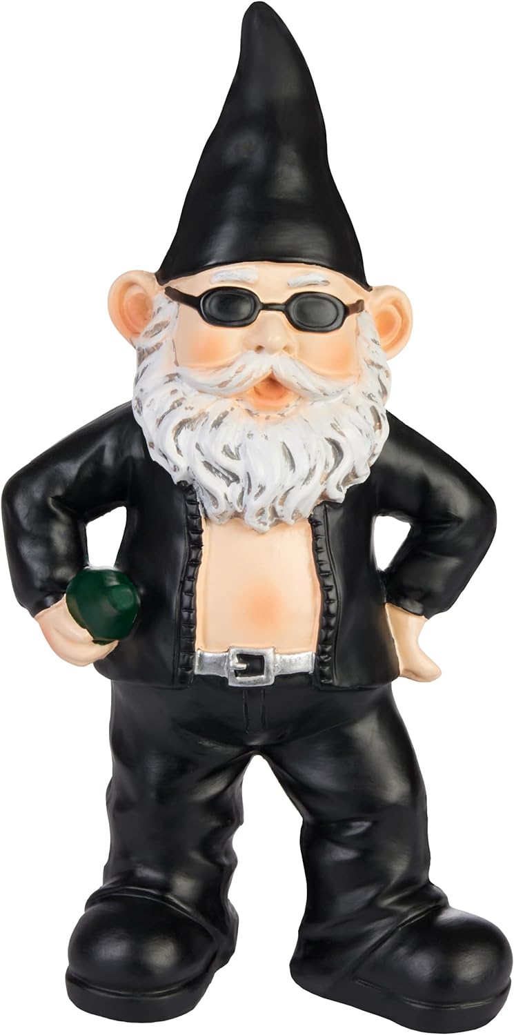 BRUBAKER Gartenzwerge Set Biker Mann und Frau Schwarz - Rocker Zwerge mit Sonnenbrille - Gartenfigur