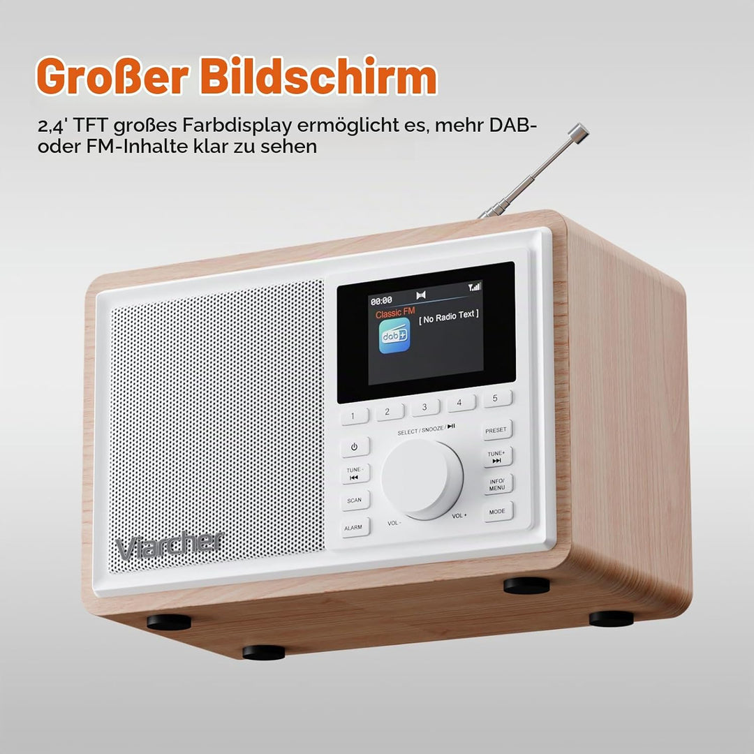 DAB/DAB+ &amp; FM Digitalradio mit Bluetooth, Küchenradio, Dual-Weckfunktion, Schlaf-Timer, 60 Sendern,