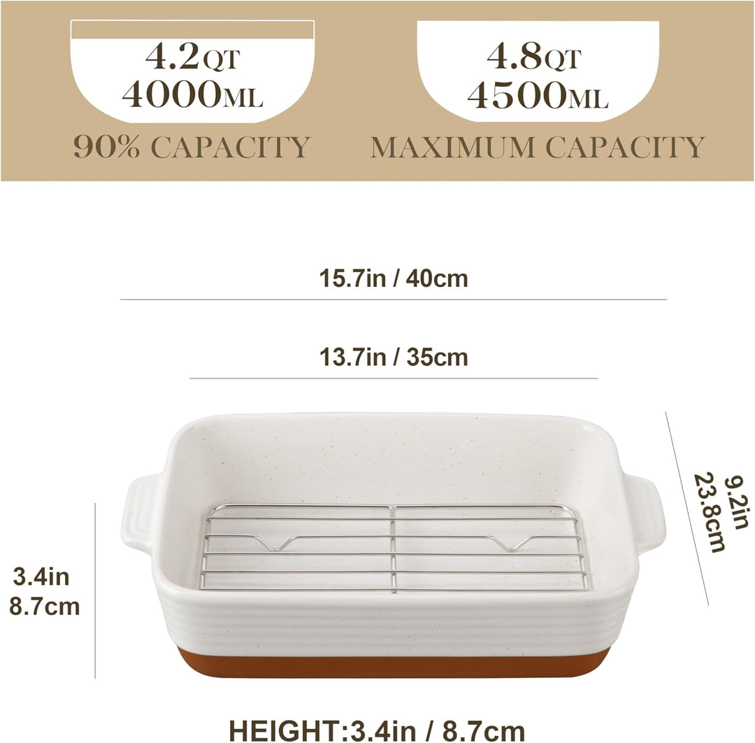 MALACASA, Serie TARA, Auflaufform Gross, Auflaufform mit Rost, 4.5L Backformen, Auflaufformen rechte