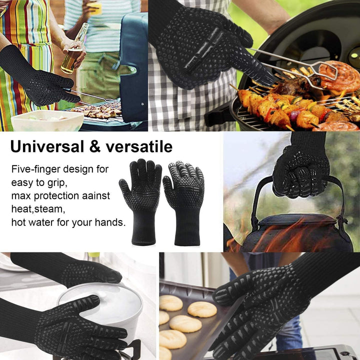 Amalan eu GrillbesteckSet 9 teilig +BBQ Grillhandschuhe Ofenhandschuhe Hitzebeständige bis zu 800 °