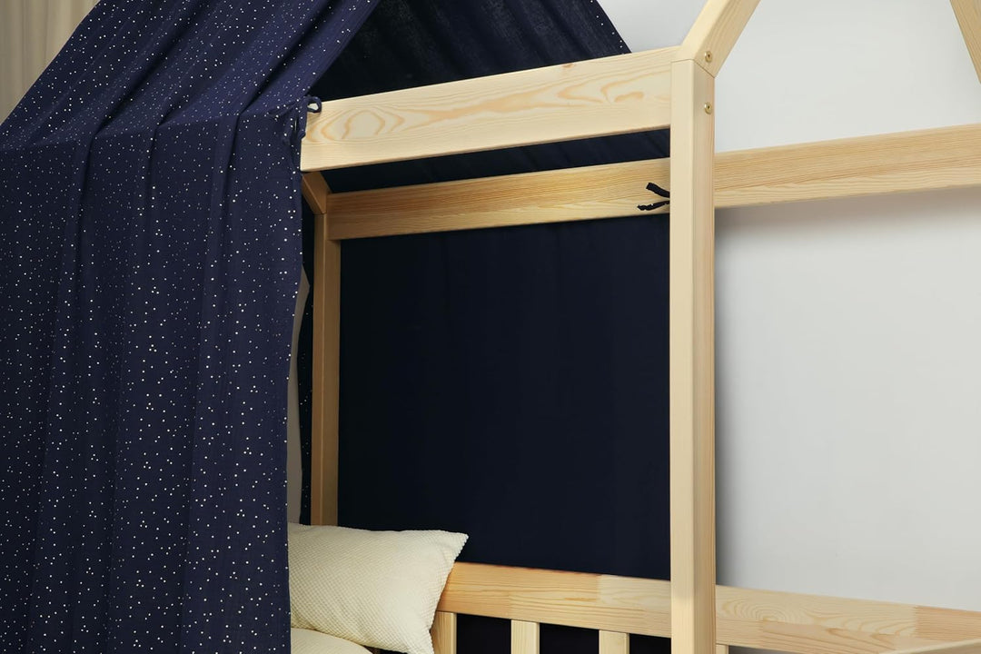 Hausbett Himmel - 100% Baumwolle - Betthimmel Hausbett aus Musselin - Bett Vorhang Kinderbett - Himm