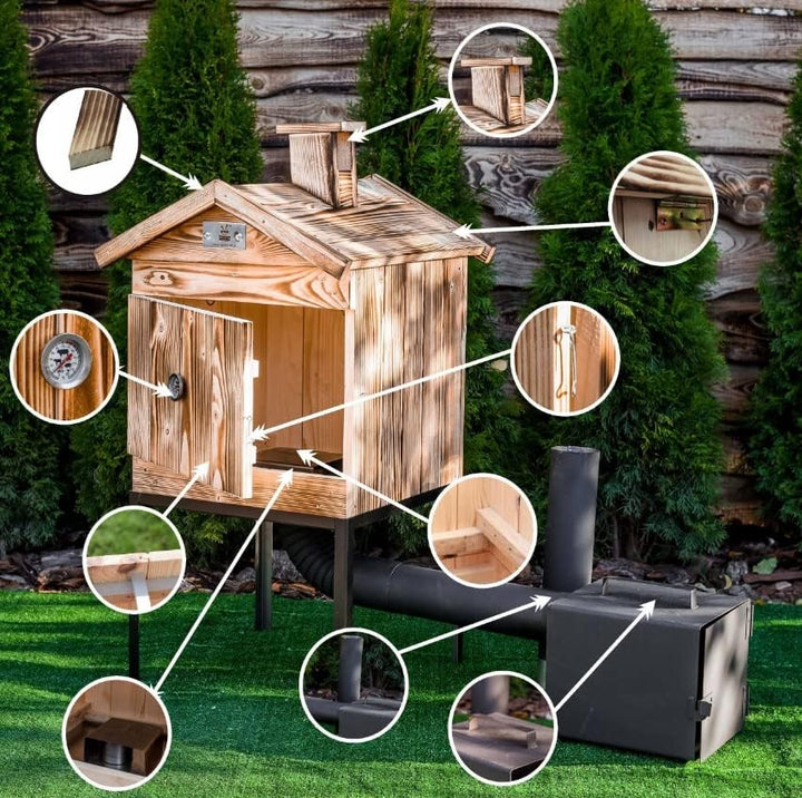 Räucherkammer Holz Imprägniert Räucherofen Räucherschrank Garten 50 x 50 x 70 cm