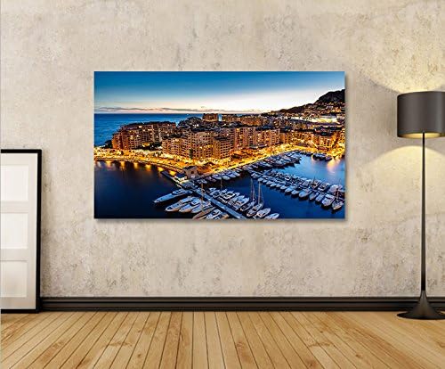 islandburner Bild Bilder auf Leinwand Monaco V2 Montecarlo Hafen Yachthafen 1p XXL Poster Leinwandbi