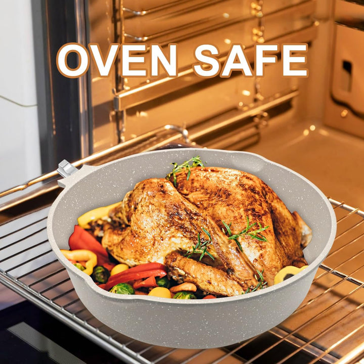 Bratpfanne mit Deckel Antihaft Pfanne 28 cm, 4.3L Wokpfanne mit Abnehmbarer Griff Geeignet für alle