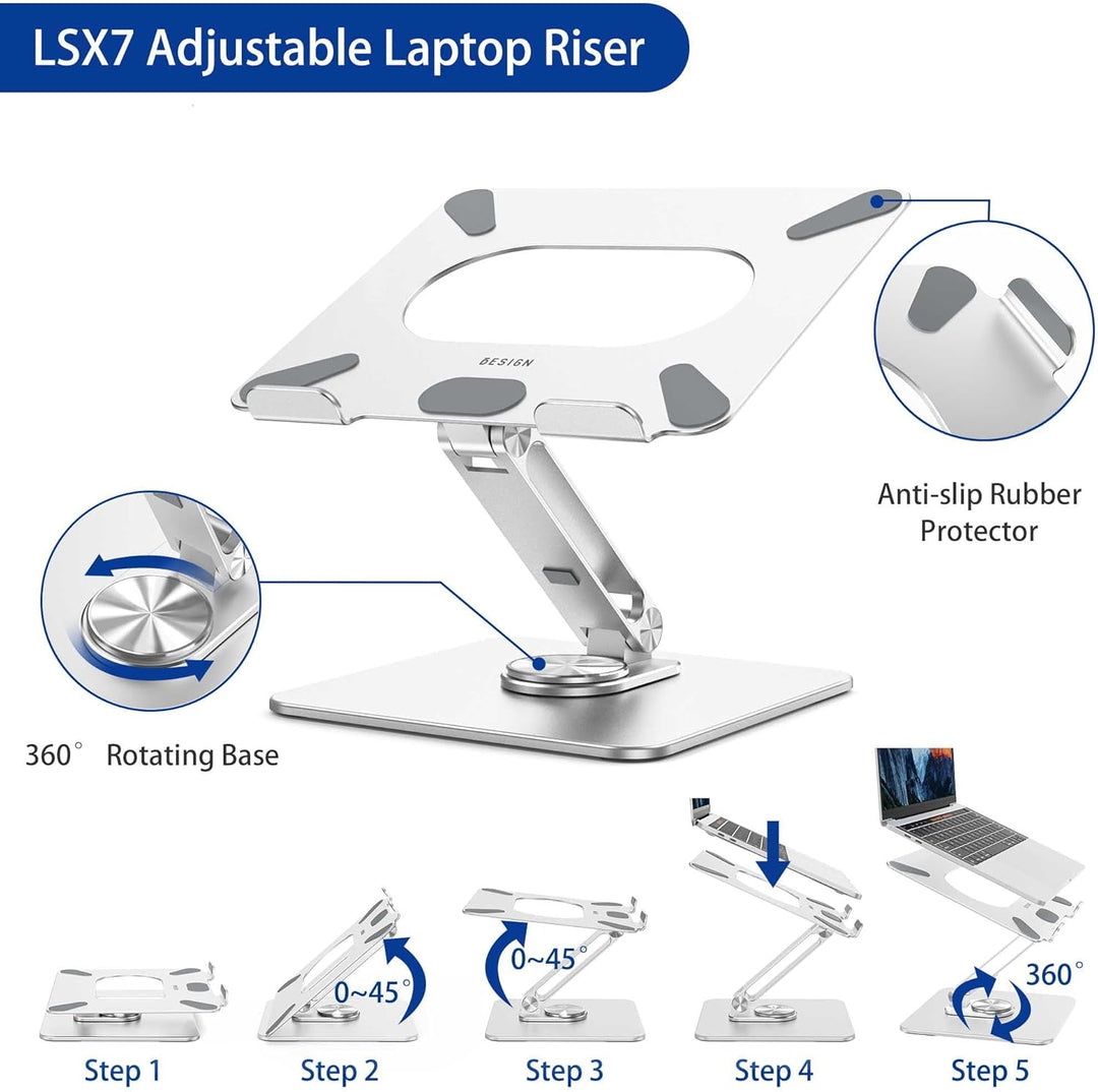BESIGN LSX7 Laptop ständer mit 360 Drehbarer Basis, Verstellbarer ergonomischer Notebook-Ständer, La