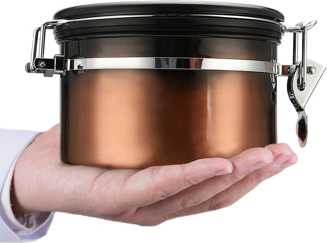 900 ml luftdichter Edelstahl-Kaffeedose (250–500 g), Kaffeebehälter mit Datums-Tracker-Deckel Kupfer