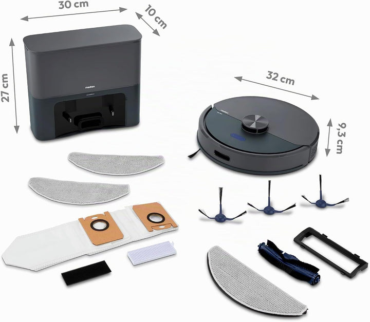MEDION Saugroboter mit Absaugstation und Wischfunktion X22 SW+ (Lasernavigation, Starke 5000Pa Saugk