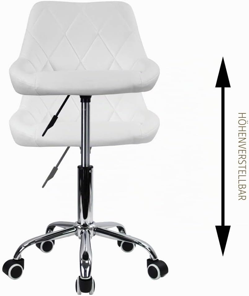 KKTONER Drehstuhl Rollhocker Arbeitshocker mit Lehne höhenverstellbar Drehhocker aus PU Leder Weiss,