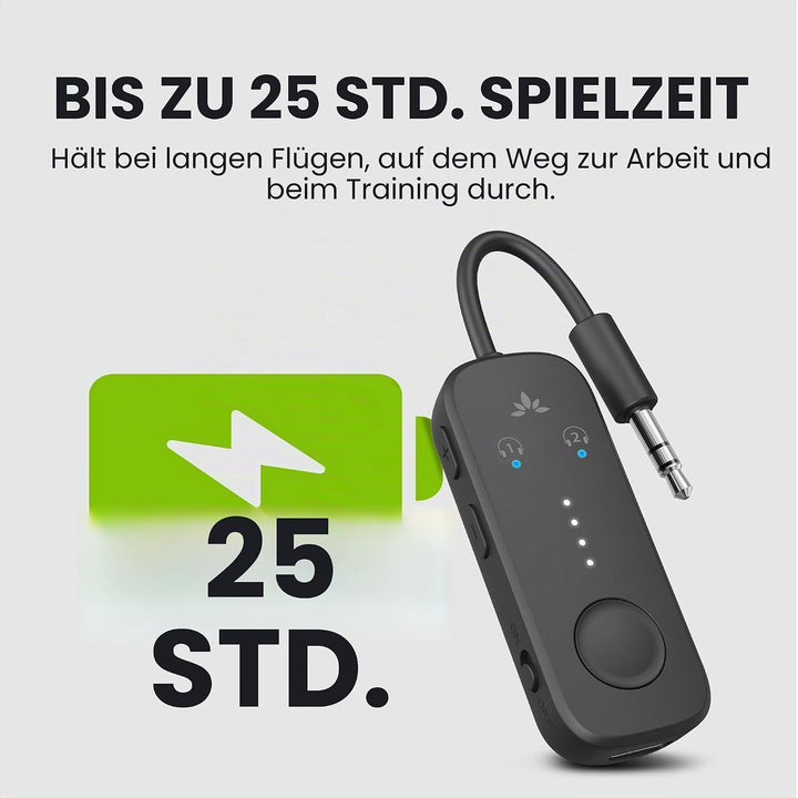 Avantree Relay - Premium Flugzeug Bluetooth 5.3 Adapter für alle Kopfhörer, apt-X geringe Latenz, un