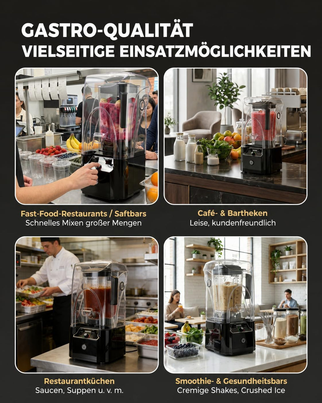 WantJoin Kommerzieller Mixer mit Schallschutzhaube 2.2L Leise Professioneller Smoothiemaker 2200W Ho