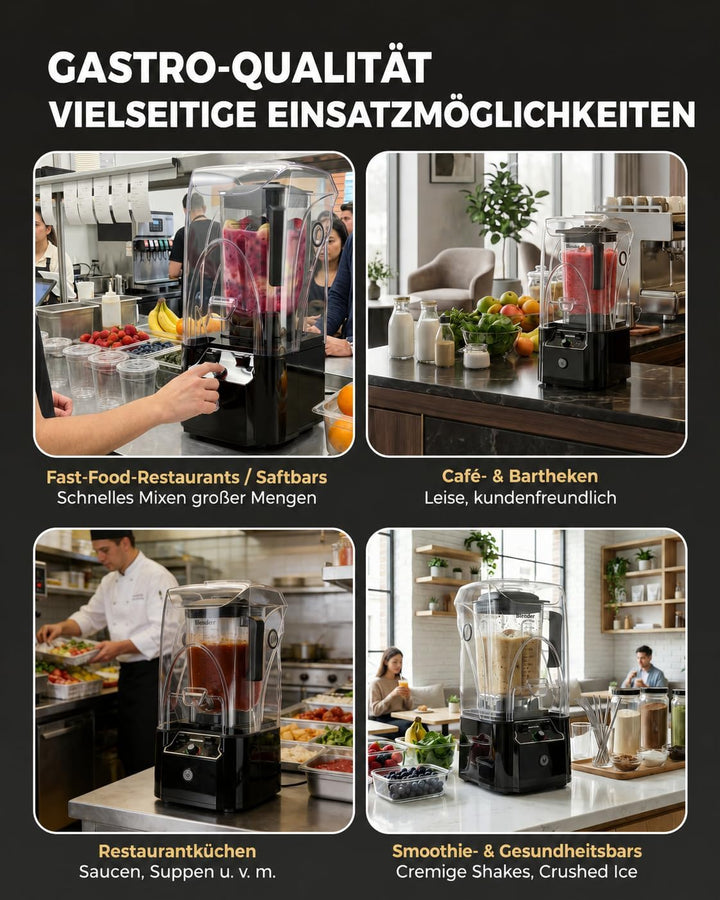 WantJoin Kommerzieller Mixer mit Schallschutzhaube 2.2L Leise Professioneller Smoothiemaker 2200W Ho