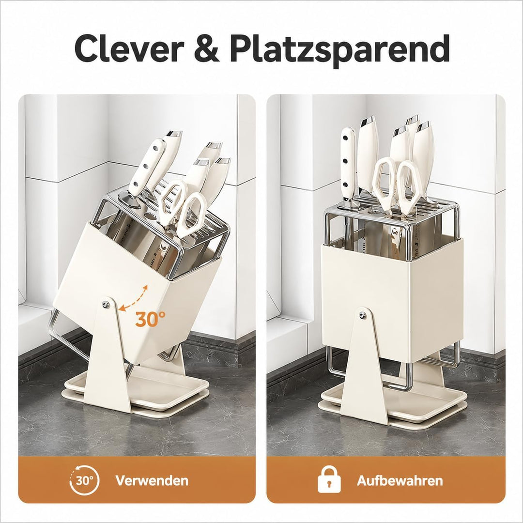 Messerblock Ohne Messer, Messerhalter Drehbar 30°, Knife Block für 10 Messer, mit Auffangschale, für
