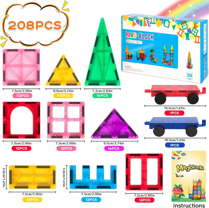 208Pcs Magnetische Bausteine Spielzeug, Magnetisches Bauspielzeug, Puzzle Baustein, Magnetisches Kon