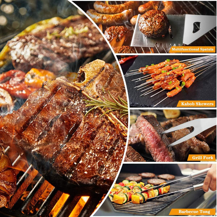 QH7 10PC Edelstahl Grillbesteck-Set,QH Professionelle Grill Bestecksets in Tragetasche BBQ Grillwerk