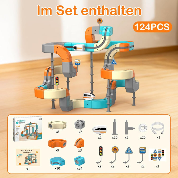 Clickrail Electric Train Set Flexible Race Track – Cube Track Block Zug mit Schwerkraftdefying 3D-La