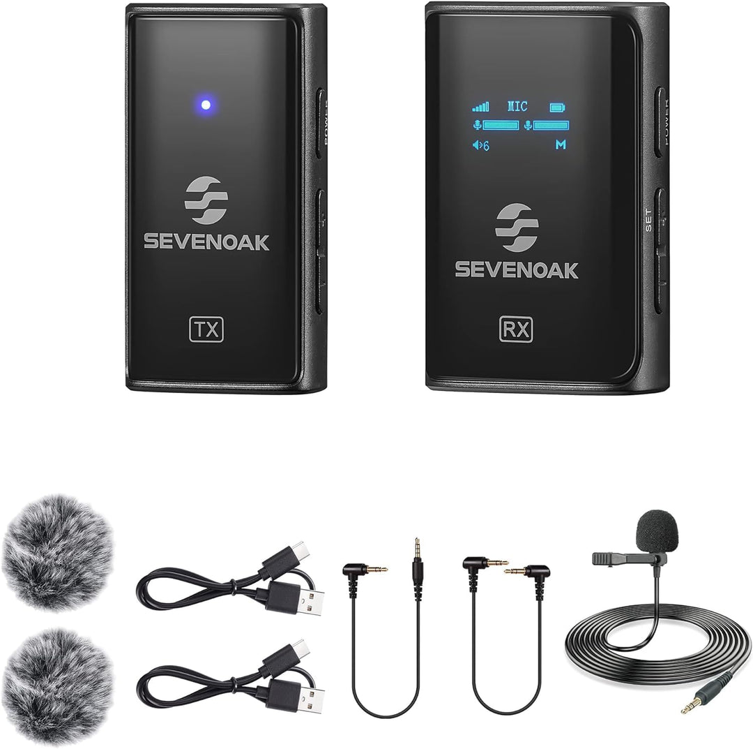SevenOak Drahtloses Lavalier Mikrofon System, mit OLED, Stereo/Mono, Rauschunterdrückung, Ansteckmik