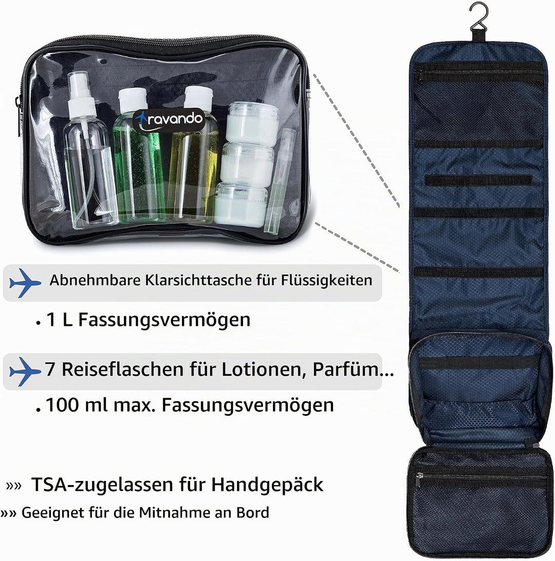 TRAVANDO Kulturbeutel Männer zum Aufhängen Kulturtasche Transparent Waschtasche Durchsichtig Waschbe