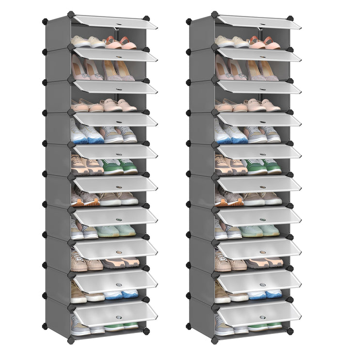 SONGMICS Schuhregal, Steckregal, Regalsystem, Schuh-Organizer, DIY-Regal, mit Tür, aus PP-Kunststoff