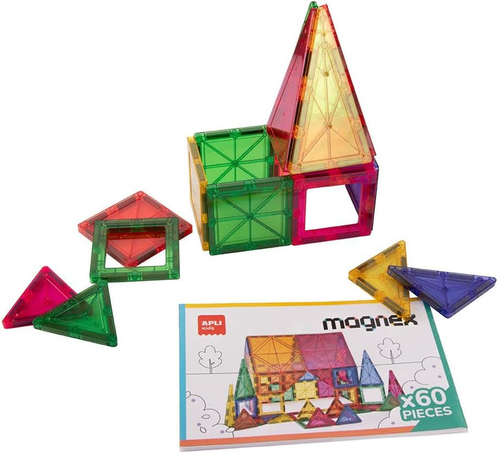 APLI Kids 20137 Magnex Magnetisches Bauset, 60 Teile | 3D-Set für Kinder 3+ | Bunte magnetische geom