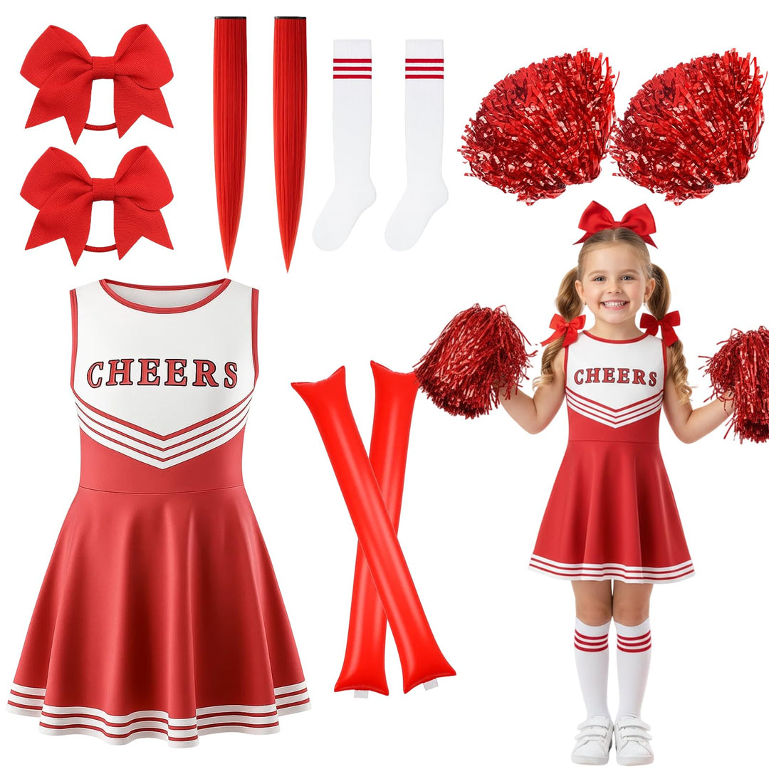 Cheerleader Kostüm Kinder, Cheerleading Outfit, 10 Stück Faschingskostüme Kinder für Komplettes Set