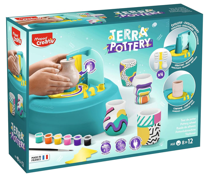 Maped CREATIV – 907220 elektrische Töpferscheibe TERRA POTTERY mit Fusspedal - inklsuive Töpferton u