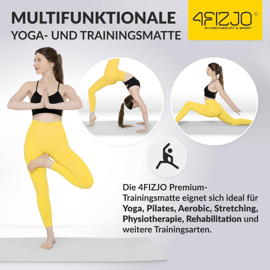 4FIZJO Fitnessmatte mit Tragegurt, Abmessungen 180x60cm, TPE-Kautschuk, Rutschfest, Komfort, In &amp; Ou