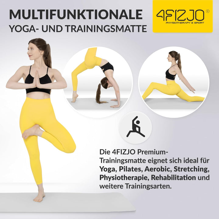4FIZJO Fitnessmatte mit Tragegurt, Abmessungen 180x60cm, TPE-Kautschuk, Rutschfest, Komfort, In &amp; Ou