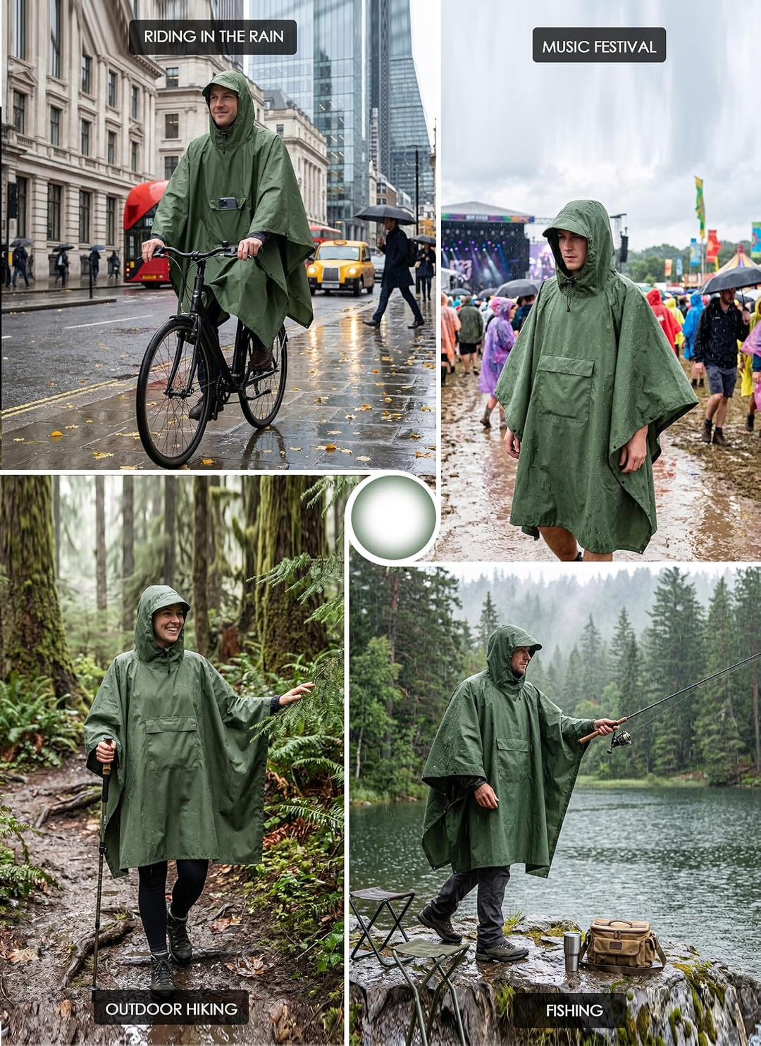 TOMSHOO Unisex Poncho Armee grün, Armee gr&amp;