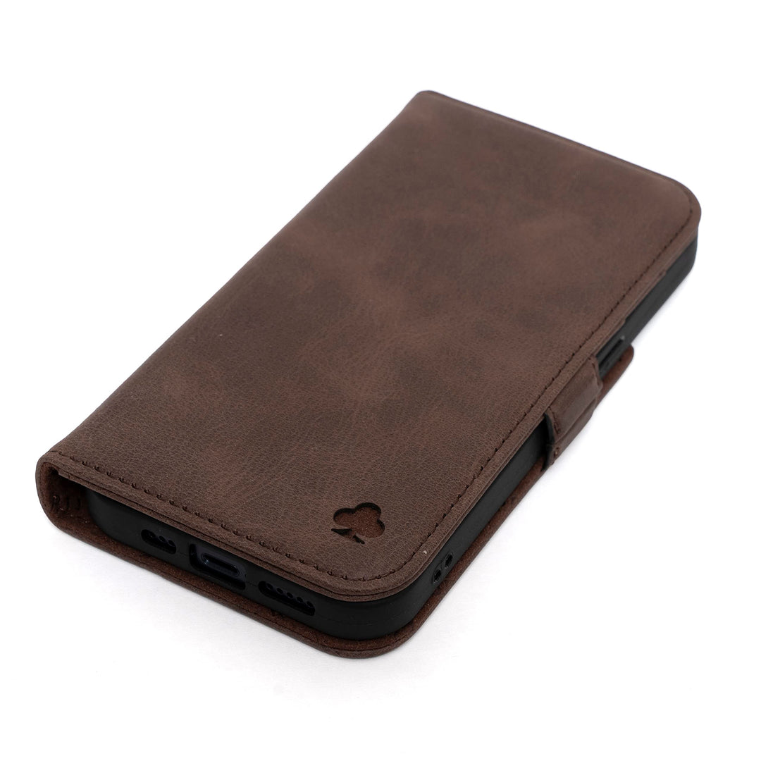 Porter Riley - Lederhülle für iPhone 14. Premium Echtleder Standhülle/Ledertasche/Brieftasche mit [K