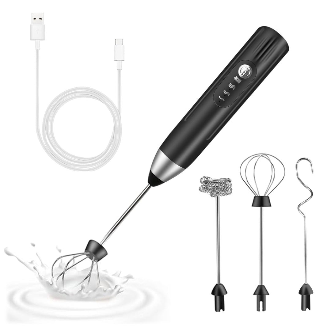 milchaufschäumer elektrisch stab with 3 heads, milk frother USB wiederaufladbar milchschäumer 3 ein
