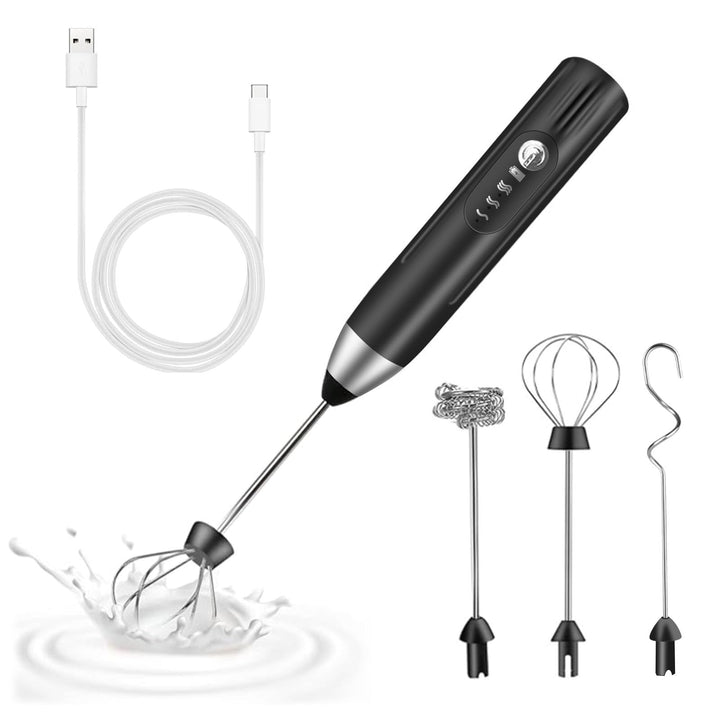 milchaufschäumer elektrisch stab with 3 heads, milk frother USB wiederaufladbar milchschäumer 3 ein